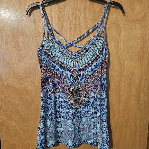 VENUS Blue And Green Embellished Tank Top - Picture 1 of 5